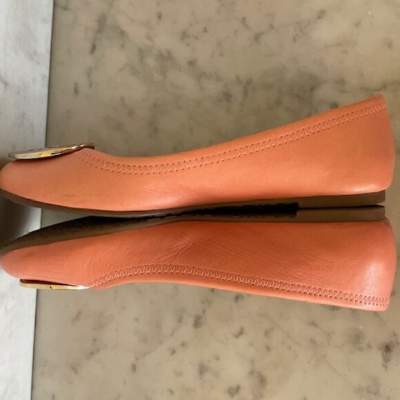 TORY BURCH Minnie Travel Ballet w/ Logo Soft Nappa Leather Sunshine 6 - Picture 11 of 17